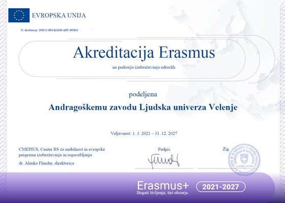 Akreditacija ERASMUS na področju izobraževanja odraslih